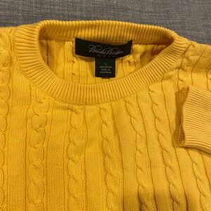 Brooks Brothers Golf Mens Yellow Cable Knit Cotton Sweater Size L